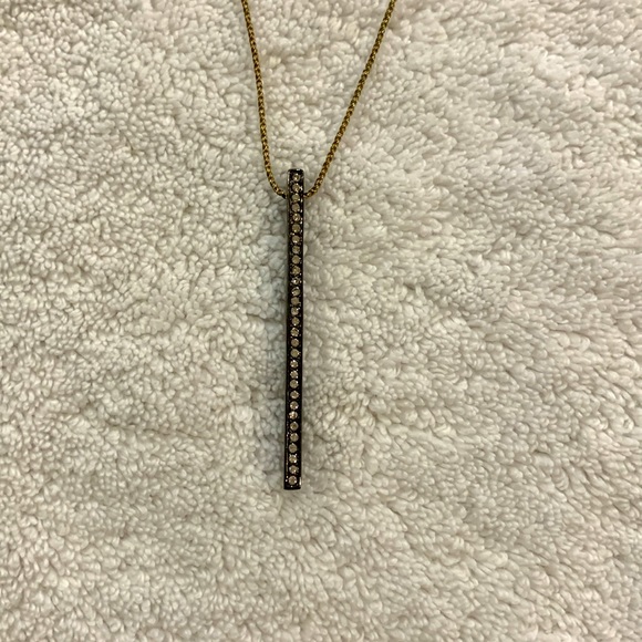 Ann Taylor double chain gold necklace with gold half moon & black rod - Picture 2 of 5